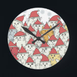 Horloge Ronde Motif de Noël avec beaucoup de chats drôles<br><div class="desc">Horloge murale</div>