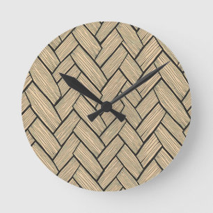 Horloge Ronde Motif de parquet en bois en chevron