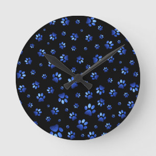 Horloge Ronde Motif de patte de chien de parties scintillant ble