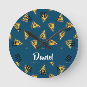 Horloge Ronde Motif de pizza bleu