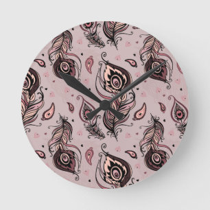 Horloge Ronde Motif de plume de paon