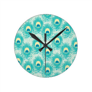 Horloge Ronde Motif de plumes de paon