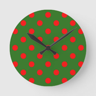 Horloge Ronde Motif de pois rouges sur fond vert