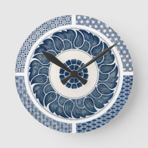 Horloge Ronde Motif de porcelaine antique chinoise bleu et blanc