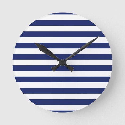 Horloge Ronde Motif de rayure de bleu marine et de blanc (Recto)