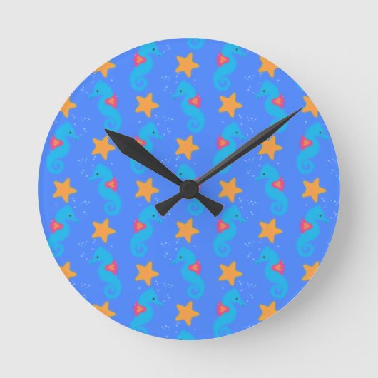 Horloge Ronde Motif De Seahores Bleues Et De Starfish (Recto)