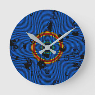 Horloge Ronde Motif de texture de disque vinyle multicolore bleu