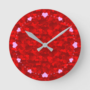 Horloge Ronde Motif de texture des Coeurs rouges
