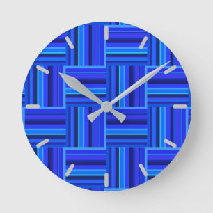 Horloge Ronde Motif de tissage à bandes bleues