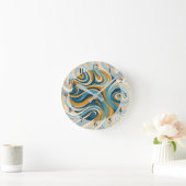 Horloge Ronde Motif de trippage bleu à billes en acier liquide O (Maison)