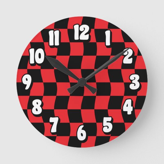 Horloge Ronde Motif de vérification rouge noir rouge rétro (Recto)