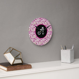 Horloge Ronde Motif de vigne botanique rose Feuille florale él