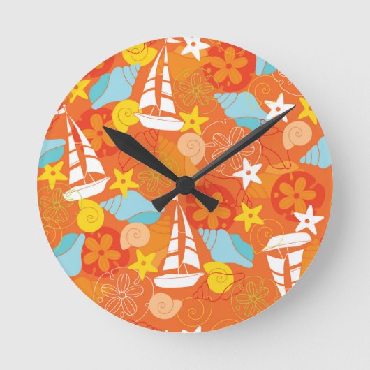 Horloge Ronde Motif de voilier tropical (Recto)