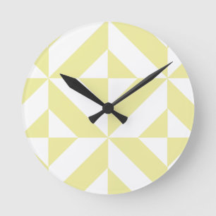 Horloge Ronde Motif déco cube géométrique jaune pâle