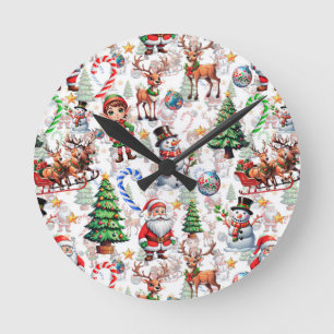 Horloge Ronde Motif décoratif de Noël sur fond blanc