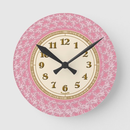Horloge Ronde Motif dentelle rose, blanche et or (Recto)