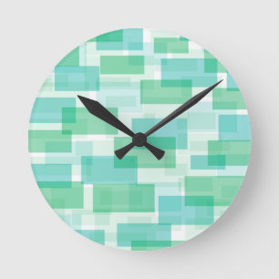 Horloge Ronde motif des carrés géométriques verts