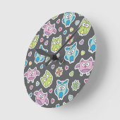 Horloge Ronde motif des hiboux de bande dessinée (Angle)