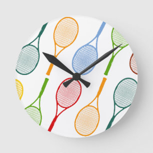 Horloge Ronde motif des raquettes de tennis colorées