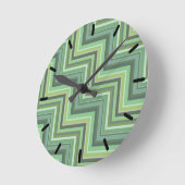 Horloge Ronde Motif d'escalier à rayures vert olive (Angle)