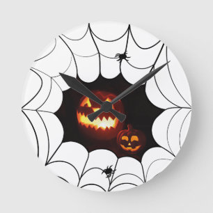 Horloge Ronde Motif d'Halloween avec Citrouilles et araignées