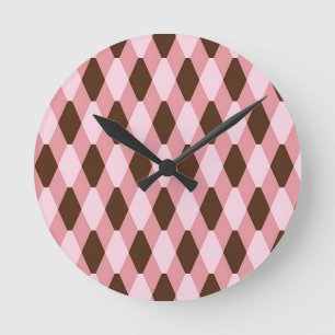 Horloge Ronde Motif diamant harlequin rose marron