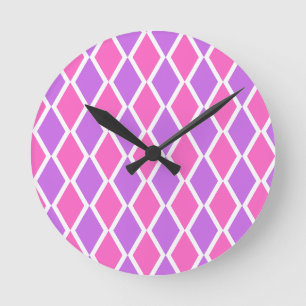 Horloge Ronde Motif diamant rose pourpre