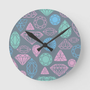 Horloge Ronde Motif d'icône de pierre gemme