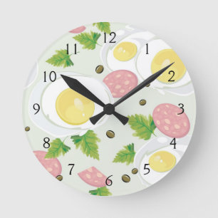 Horloge Ronde Motif d'oeufs et de saucisse