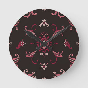 Horloge Ronde Motif d'ornement floral en damas de Bourgogne