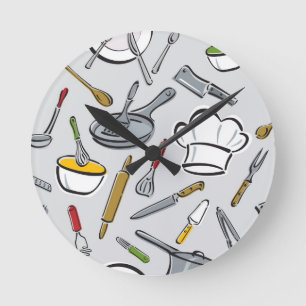 Horloge Ronde Motif d'outils de cuisine