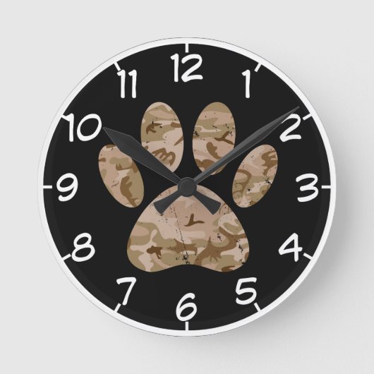 Horloge Ronde Motif empreinte de patte de chien camouflage déser (Recto)