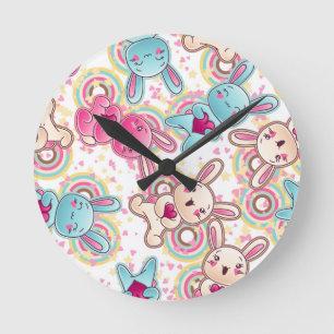 Horloge Ronde Motif enfant Kawaii avec des Doodles mignons