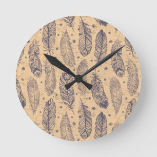 Horloge Ronde Motif ethnique d'ensemble de plume