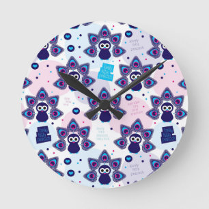 Horloge Ronde motif exotique de paon de l'Inde