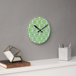 Horloge Ronde Motif Feuille, Motif De Feuilles, Feuilles Verts