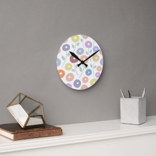 Horloge Ronde Motif Fleurs Floues Lg Pastels