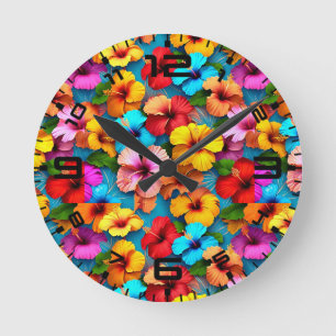 Horloge Ronde Motif Fleurs Multicolores Floral-36355