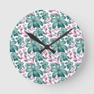 Horloge Ronde Motif floral à l'aquarelle sarcelle avec botanique