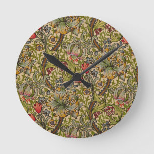 Horloge Ronde Motif floral antique Lily dorée de William Morris