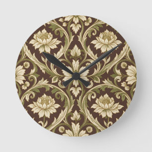 Horloge Ronde Motif floral Art Nouveau crème vert défilé