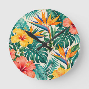 Horloge Ronde Motif floral botanique Paradis tropical