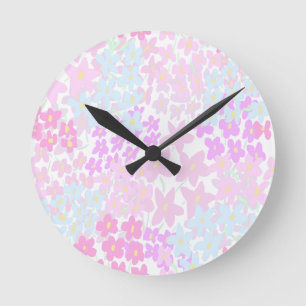 Horloge Ronde Motif floral chic rose et sarcelle 