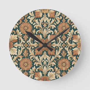 Horloge Ronde Motif floral damasqué victorien avec bronze cuivré