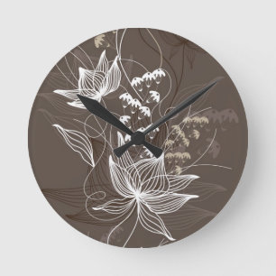 Horloge Ronde Motif floral de brun foncé