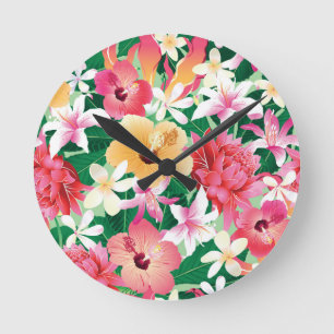 Horloge Ronde Motif floral de ketmie tropicale