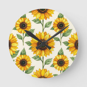 Horloge Ronde Motif floral de tournesol jaune vif sans couture
