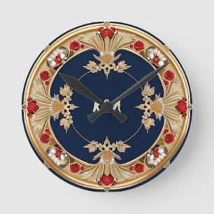 Horloge Ronde Motif floral doré en cercle