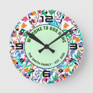 Horloge Ronde Motif floral exotique coloré