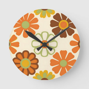 Horloge Ronde Motif floral rétro aux marguerites